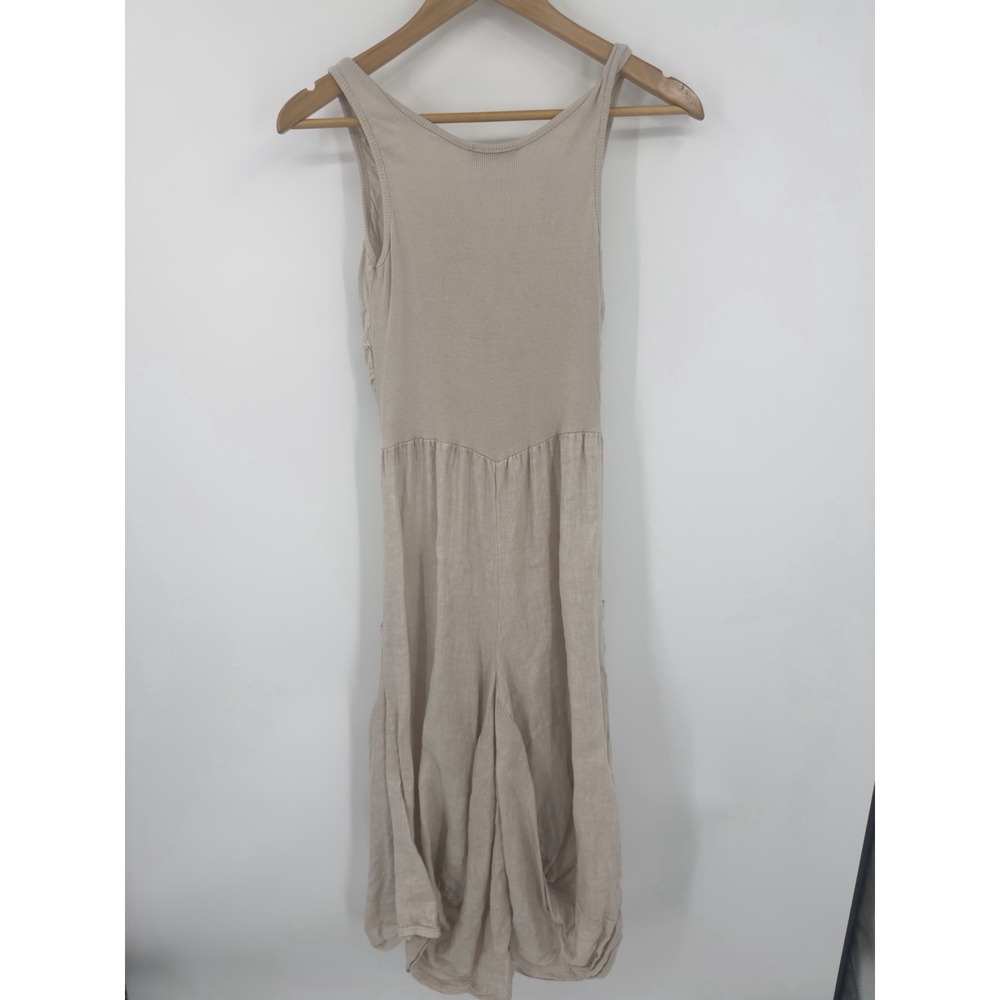 Gigi Moda Linen Rosalia Lagenlook Natural Midi Dress Pockets Sleeveless XS S - Picture 3 of 6